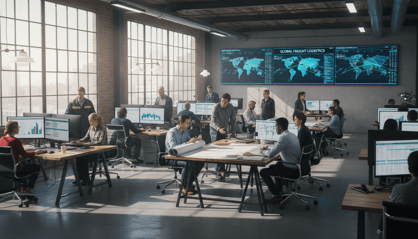 Logistics coordinator reviewing transport data at command center